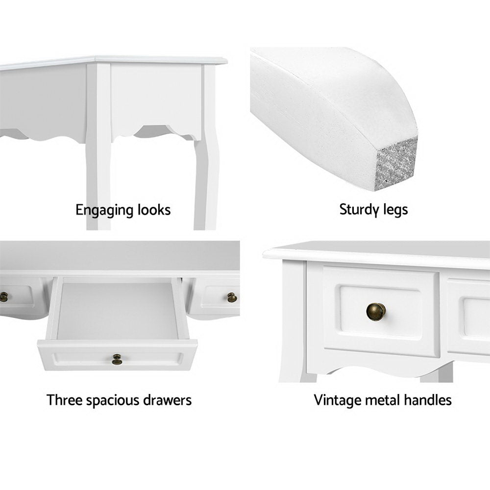 Artiss Hamptons 3-Drawer Console Table – White