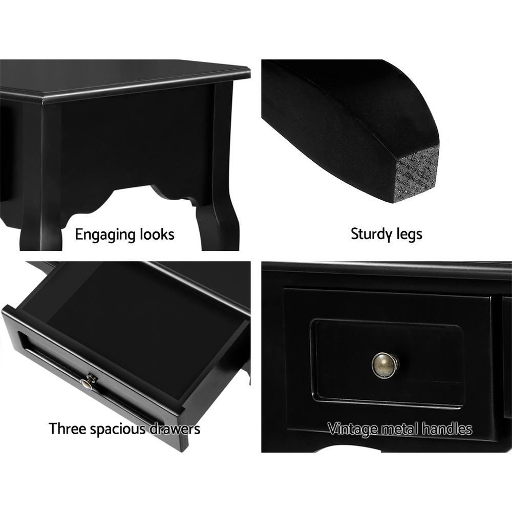Artiss Hamptons 3-Drawer Console Table – Black