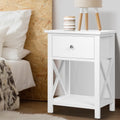 Artiss Emma Bedside Table with Drawer and Shelf – White