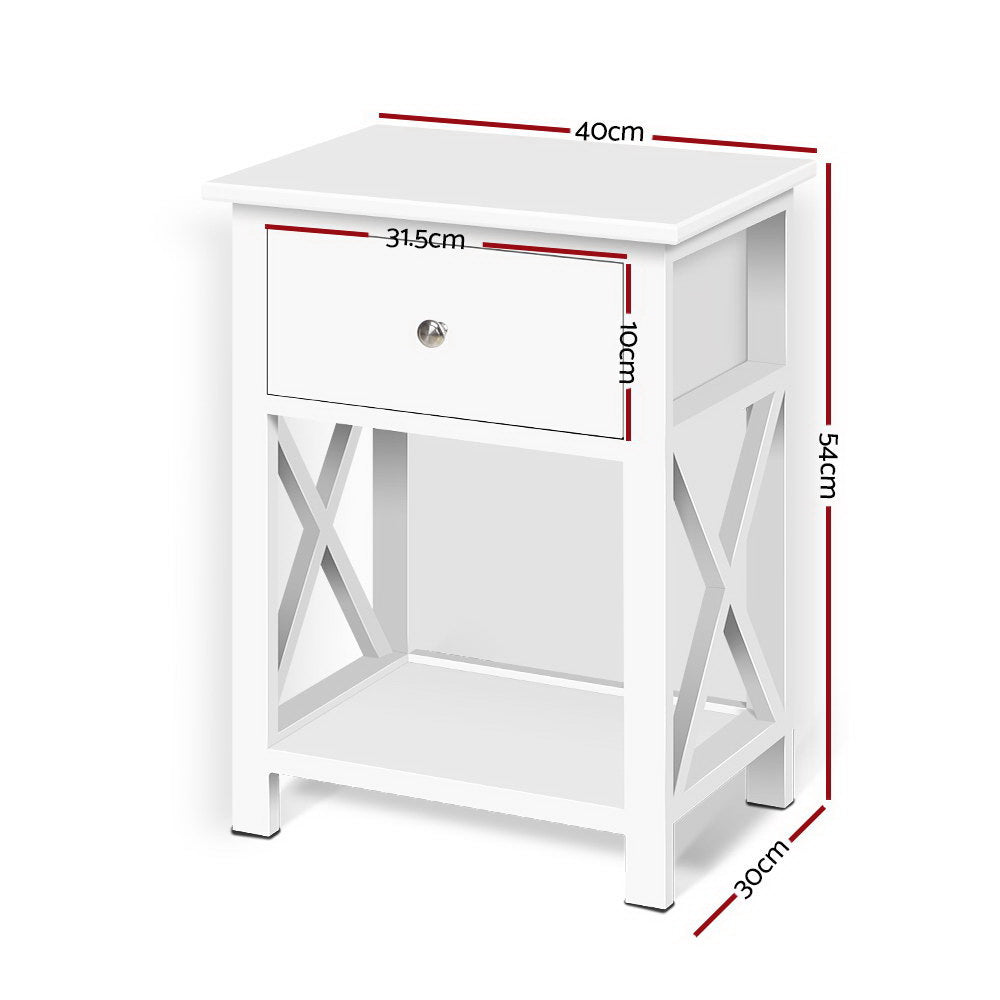 Artiss Emma Bedside Table with Drawer and Shelf – White