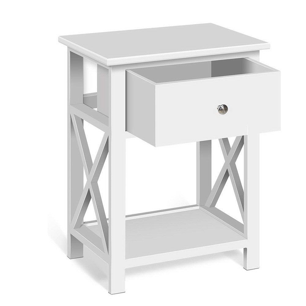 Artiss Emma Bedside Table with Drawer and Shelf – White