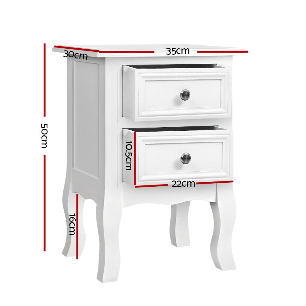 Artiss Bisset 2-Drawer Bedside Table – White