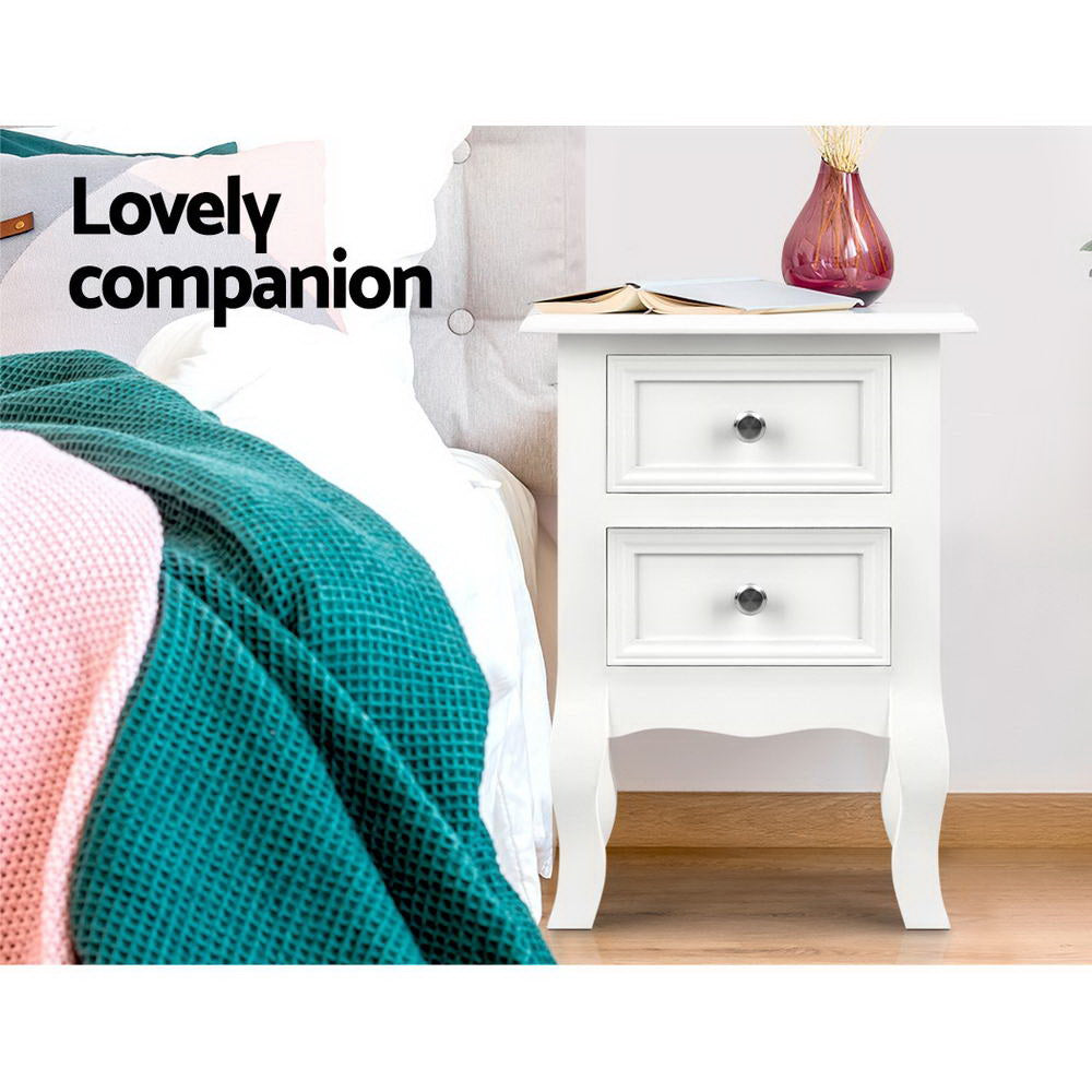 Artiss Bisset 2-Drawer Bedside Table – White