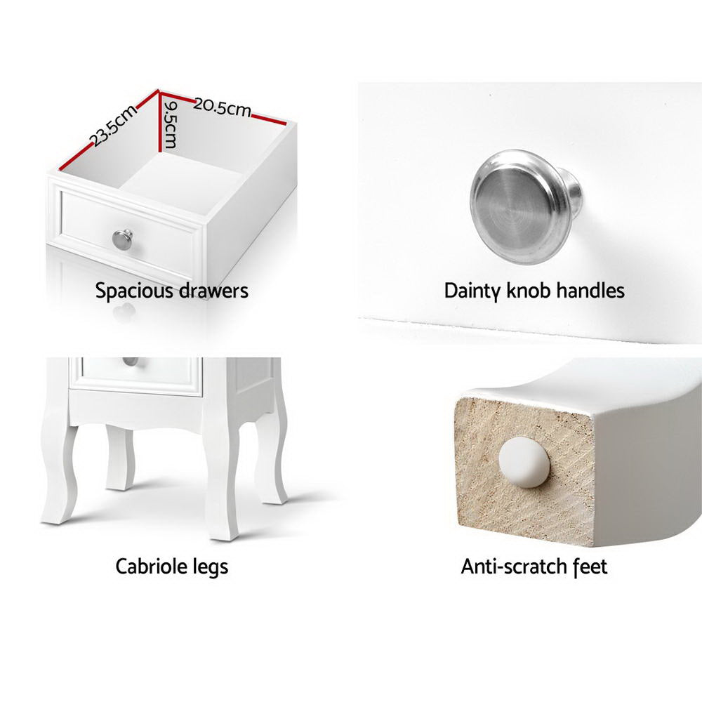 Artiss Bisset 2-Drawer Bedside Table – White