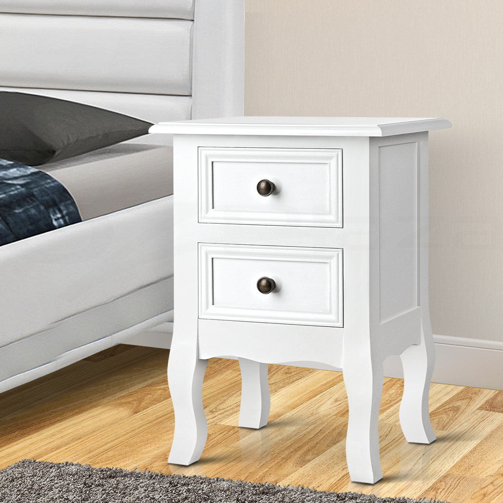 Artiss Bisset 2-Drawer Bedside Table – White