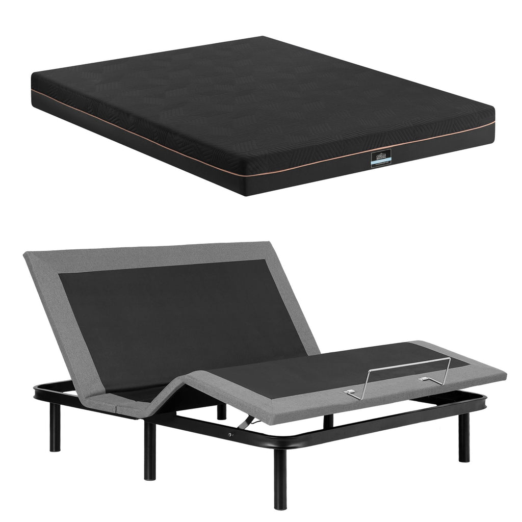 Artiss Adjustable King Bed Base & Giselle 18 cm Memory-Foam Mattress Set – Black