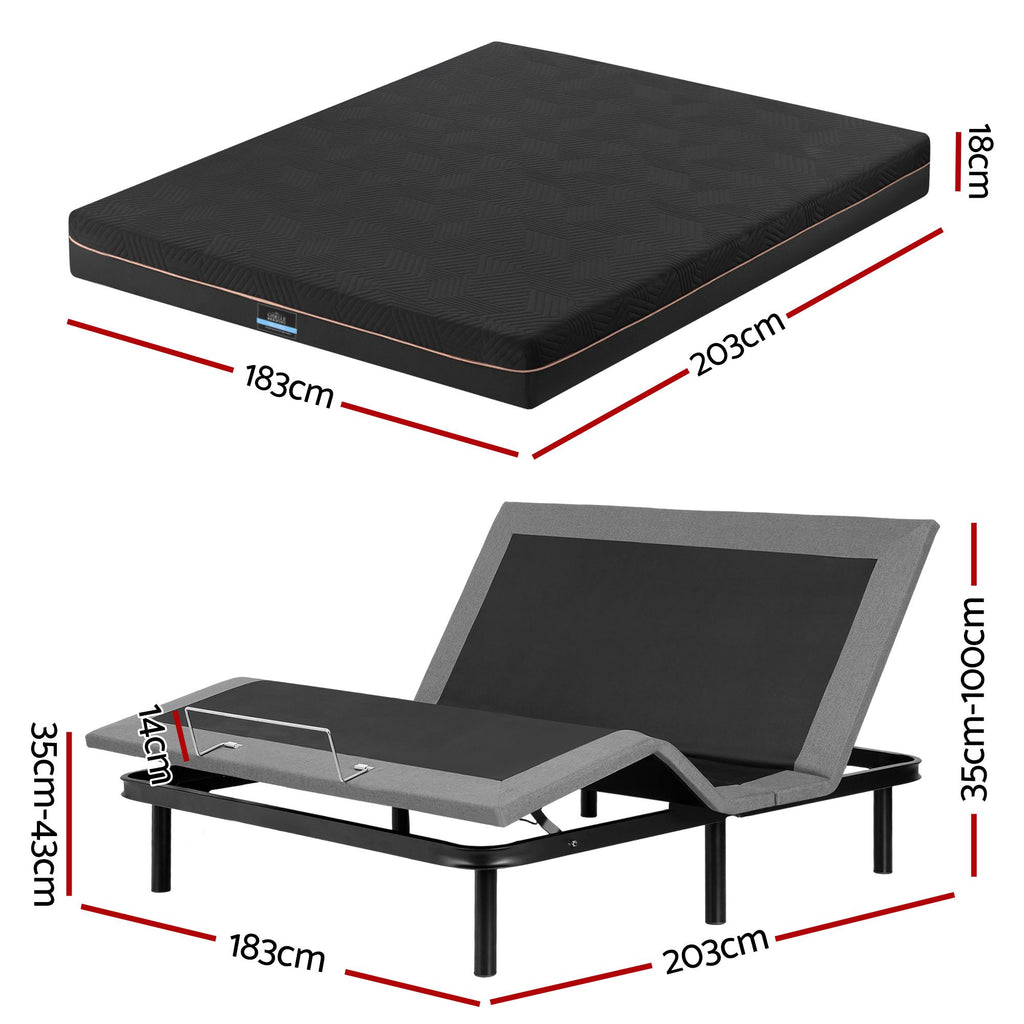 Artiss Adjustable King Bed Base & Giselle 18 cm Memory-Foam Mattress Set – Black