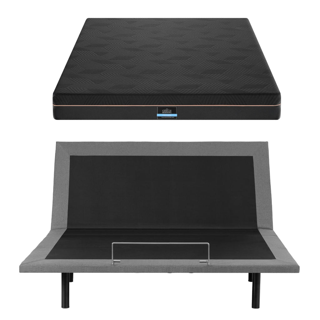 Artiss Adjustable King Bed Base & Giselle 18 cm Memory-Foam Mattress Set – Black