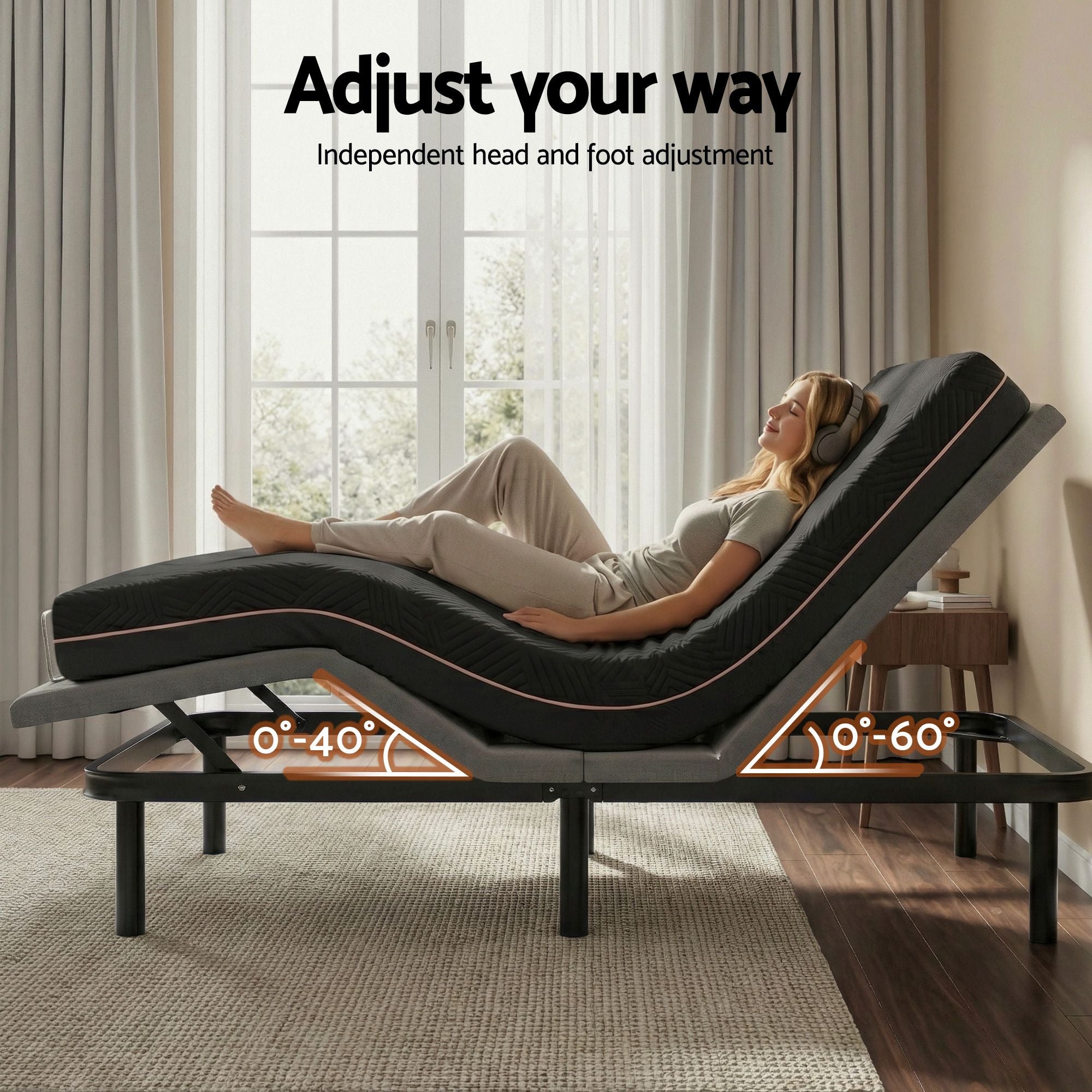 Artiss Adjustable King Bed Base & Giselle 18 cm Memory-Foam Mattress Set – Black