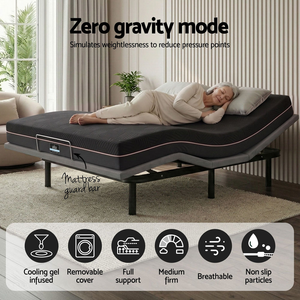 Artiss Adjustable King Bed Base & Giselle 18 cm Memory-Foam Mattress Set – Black