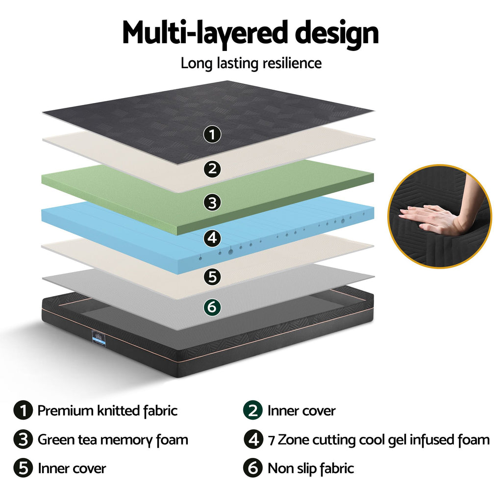 Artiss Adjustable King Bed Base & Giselle 18 cm Memory-Foam Mattress Set – Black