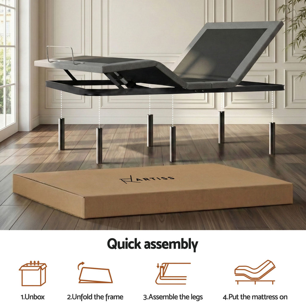 Artiss Adjustable King Bed Base & Giselle 18 cm Memory-Foam Mattress Set – Black