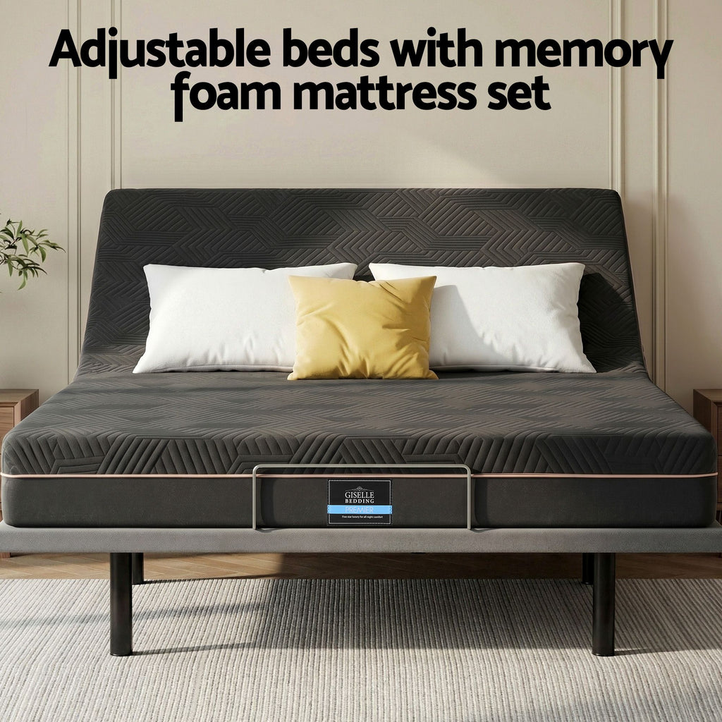 Artiss Adjustable King Bed Base & Giselle 18 cm Memory-Foam Mattress Set – Black