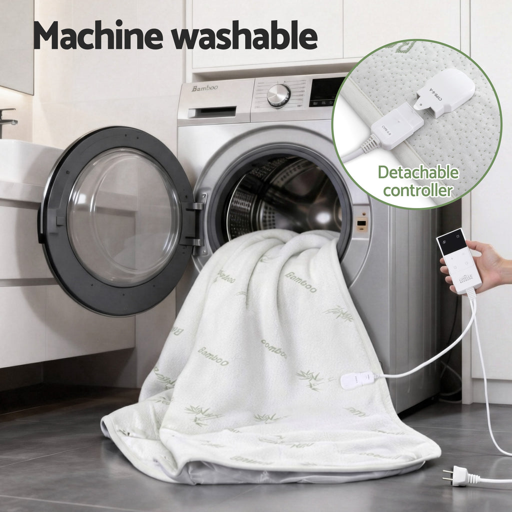 Giselle Electric Blanket Bamboo Fabric King Fitted Heated Pad Underlay Washable Winter