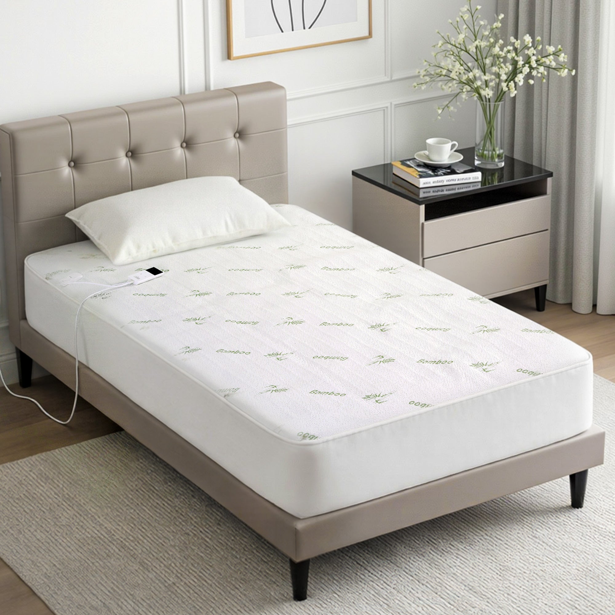Giselle Electric Blanket Bamboo Fabric King Single Fitted Heated Pad Underlay Washable Winter