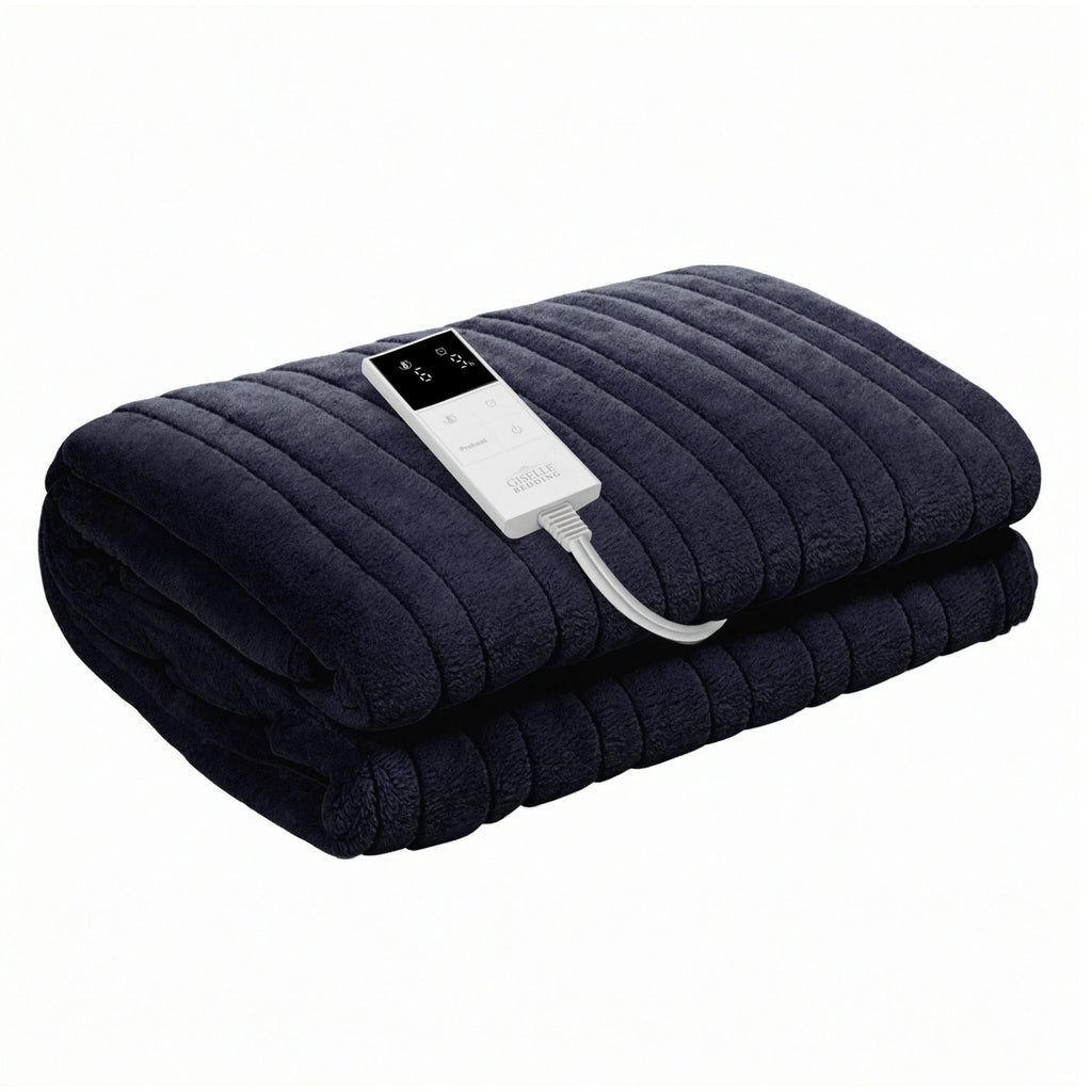 Giselle Electric Throw Rug Double Size 200x180cm Coral Fleece Heated Blanket Charcoal