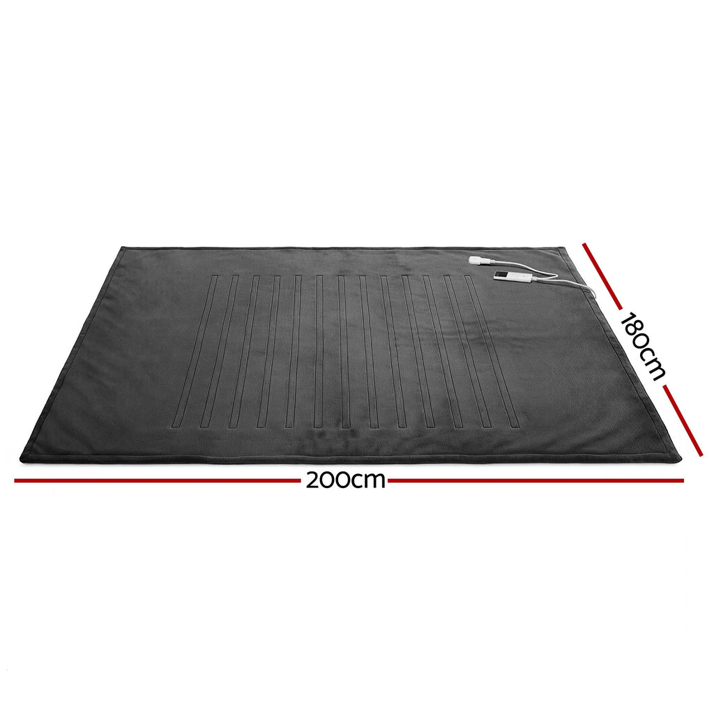 Giselle Electric Throw Rug Double Size 200x180cm Coral Fleece Heated Blanket Grey