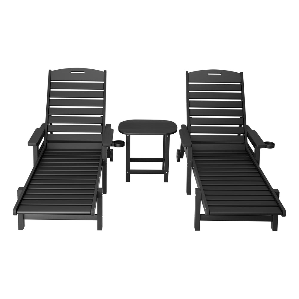 Gardeon Sun Lounge Lounger Beach Chair HDPE Patio Outdoor Furniture with Wheels Black
