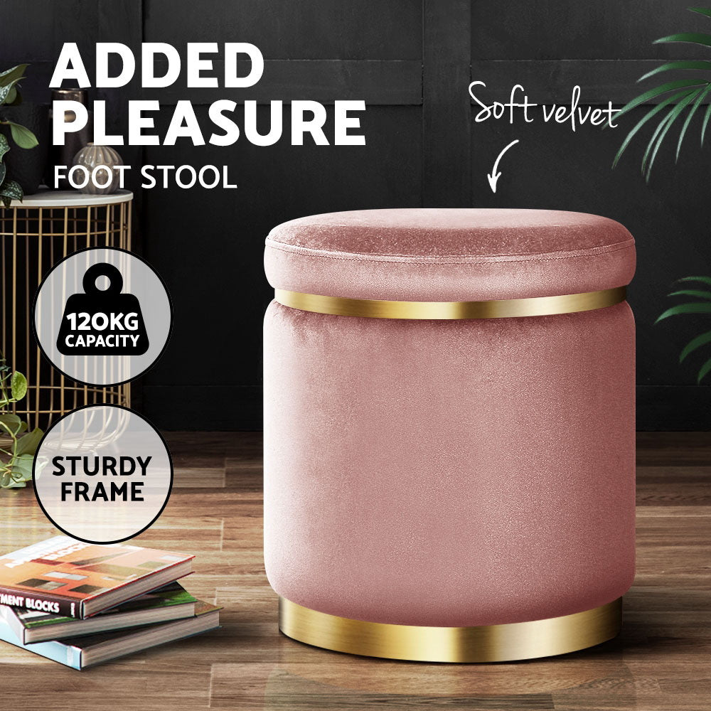 Artiss Ottoman Foot Stool Round Velvet Pink