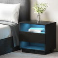 Artiss Hana LED Bedside Table with Drawer and 2 Shelves – Black