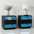 Artiss Hana LED Bedside Tables with Drawer and 2 Shelves – Black, Set of 2