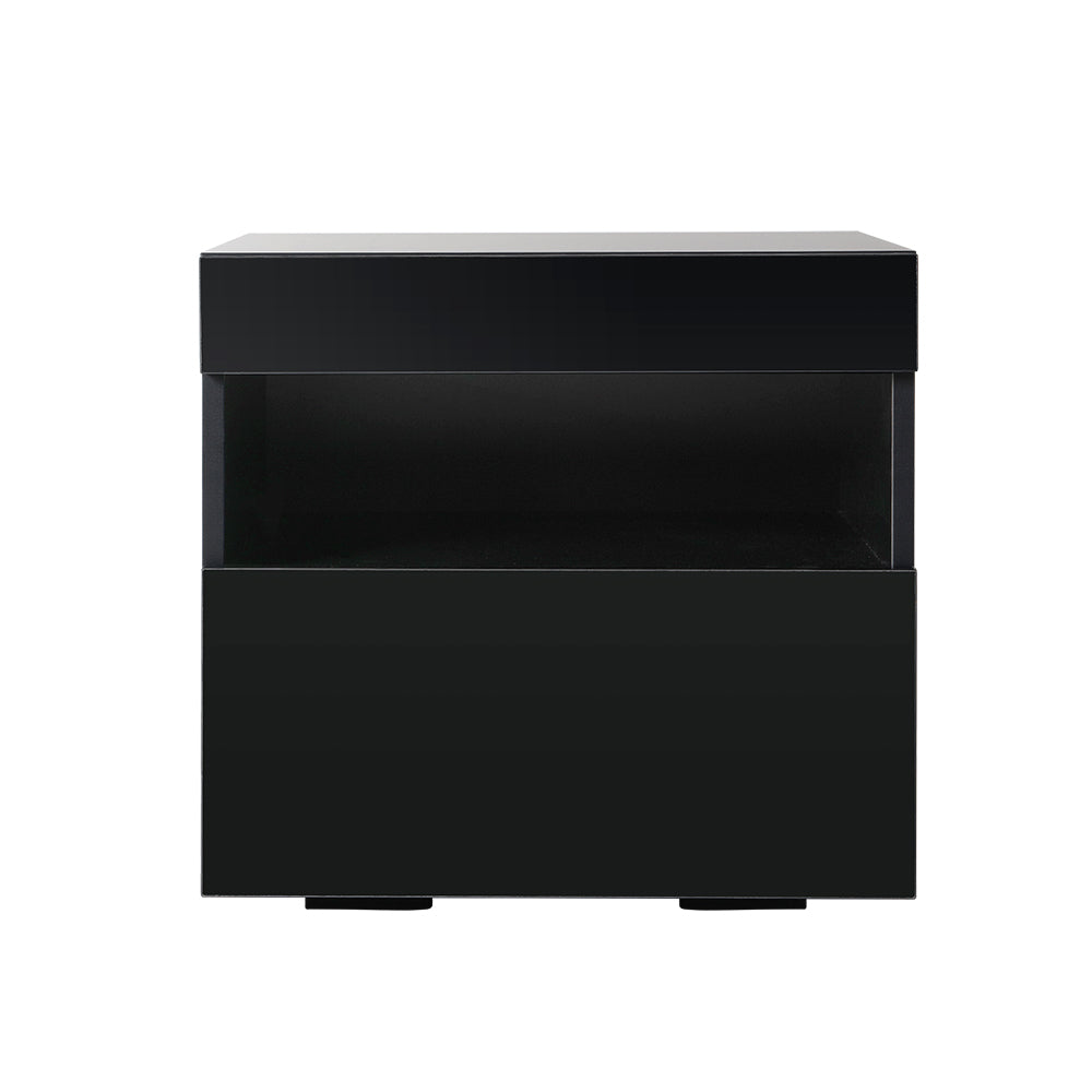 Artiss Heres LED Bedside Table with Drawer and Shelf – Black