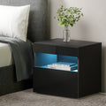 Artiss Heres LED Bedside Table with Drawer and Shelf – Black