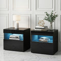 Artiss Heres LED Bedside Tables with Drawer and Shelf – Black, Set of 2