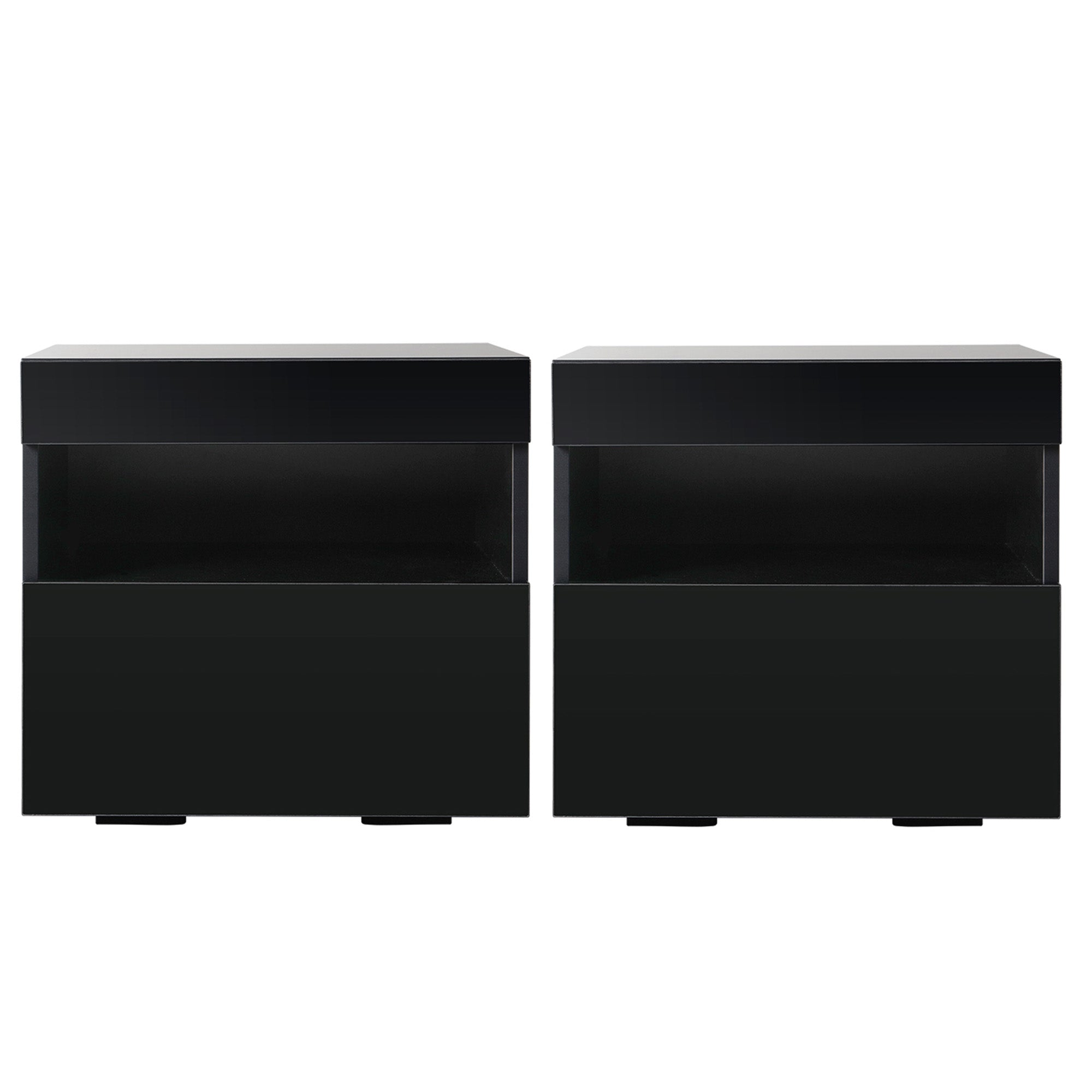 Artiss Heres LED Bedside Tables with Drawer and Shelf – Black, Set of 2