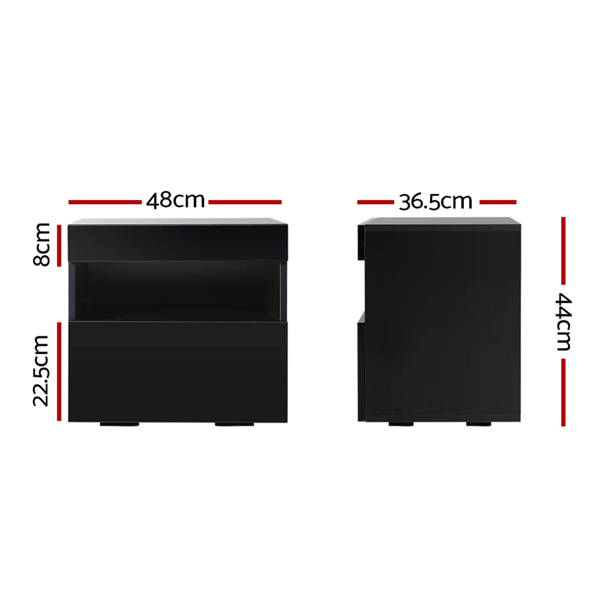 Artiss Heres LED Bedside Tables with Drawer and Shelf – Black, Set of 2