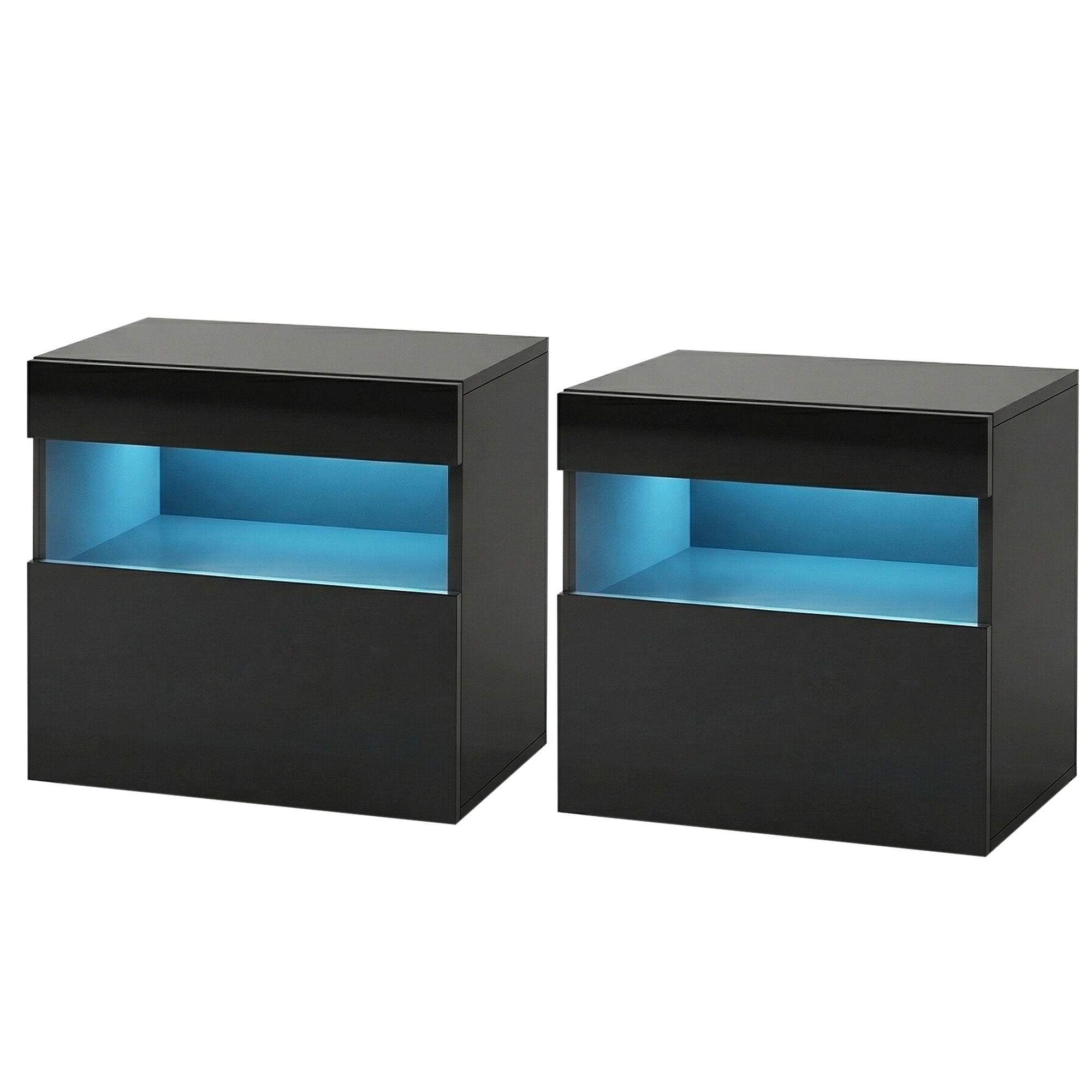 Artiss Heres LED Bedside Tables with Drawer and Shelf – Black, Set of 2
