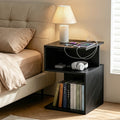 Artiss S-Shaped Charging Side Table with 2 Shelves – Black