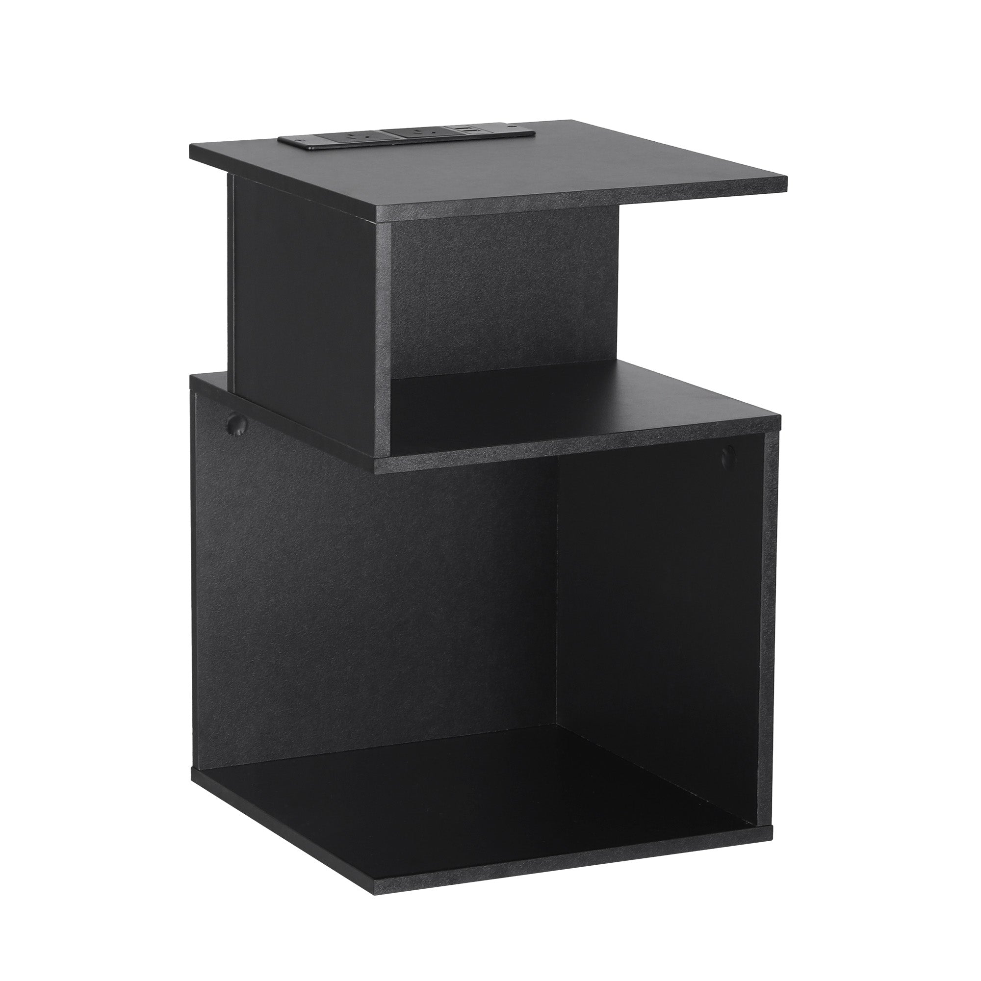 Artiss S-Shaped Charging Side Table with 2 Shelves – Black