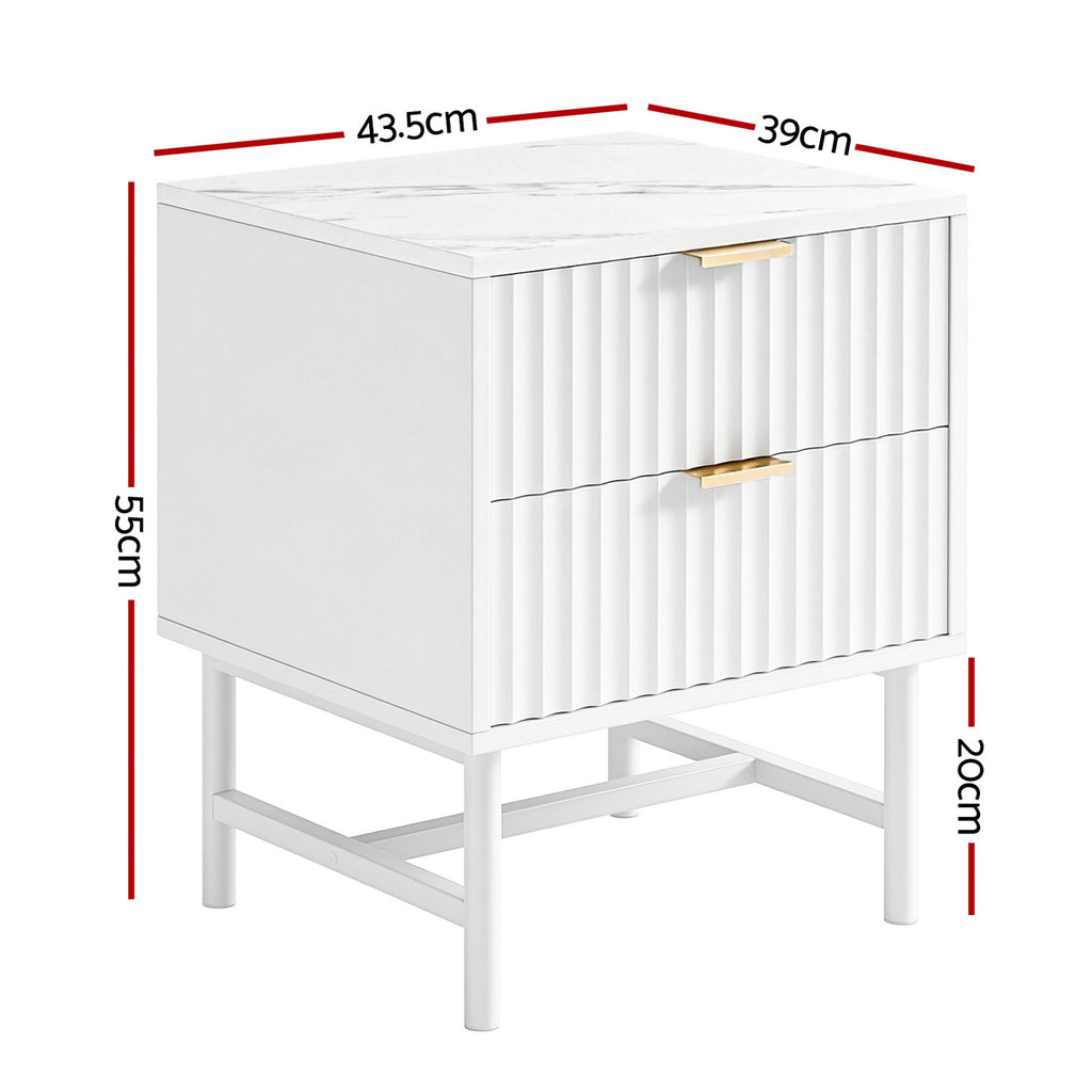 Artiss 2-Drawer Bedside Table with Metal Frame – White