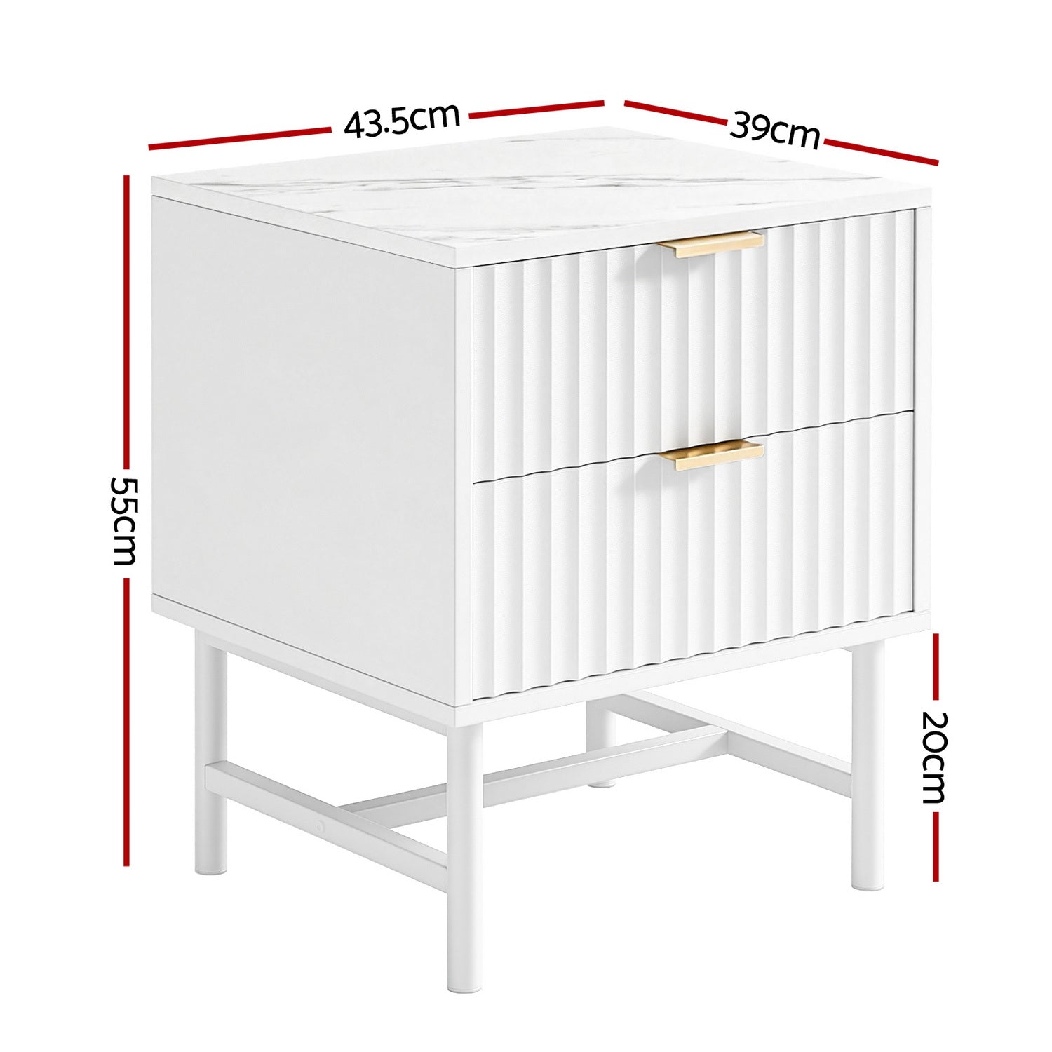 Artiss 2-Drawer Bedside Table with Metal Frame – White