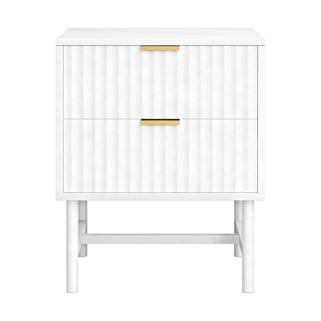 Artiss 2-Drawer Bedside Table with Metal Frame – White