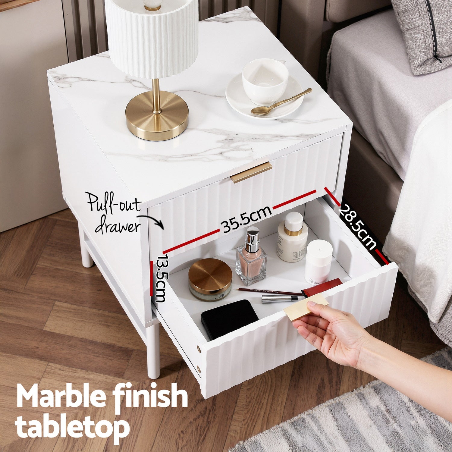 Artiss 2-Drawer Bedside Table with Metal Frame – White