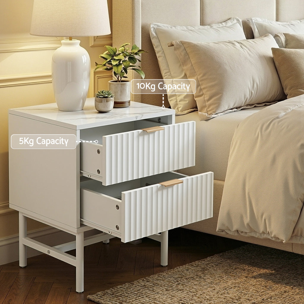 Artiss 2-Drawer Bedside Table with Metal Frame – White