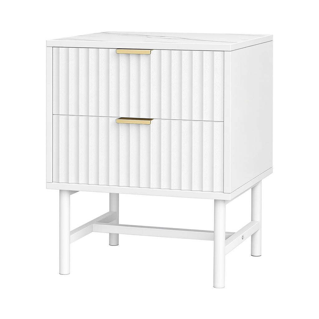 Artiss 2-Drawer Bedside Table with Metal Frame – White