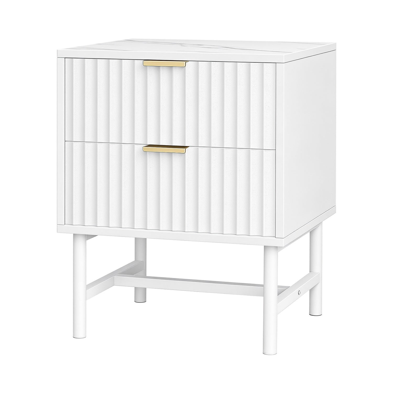 Artiss 2-Drawer Bedside Table with Metal Frame – White