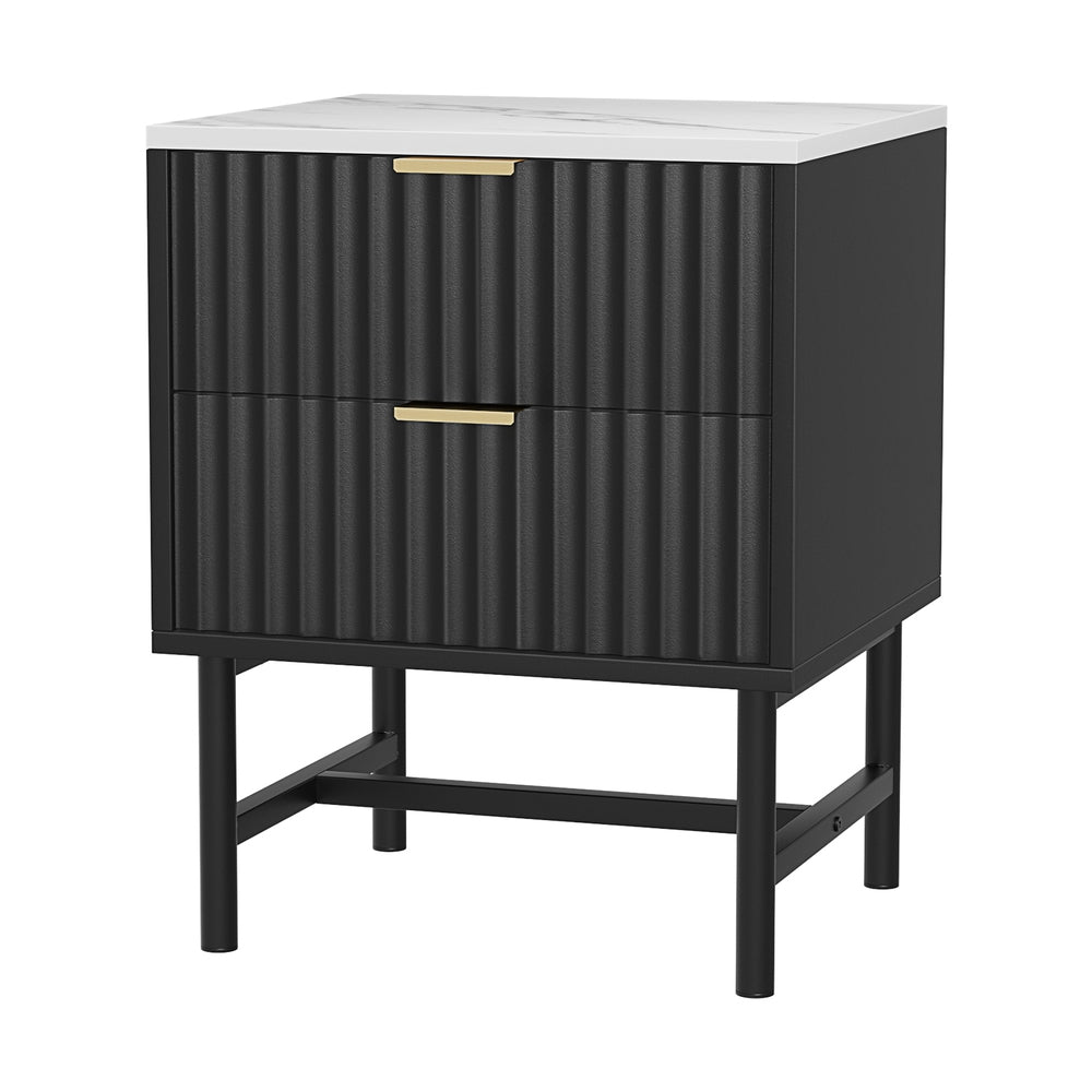 Artiss 2-Drawer Bedside Table with Metal Frame – Black