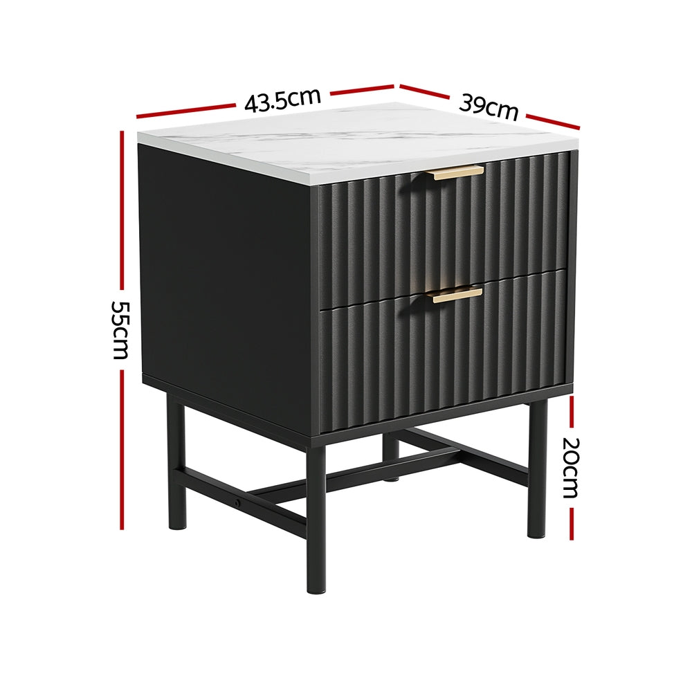 Artiss 2-Drawer Bedside Table with Metal Frame – Black