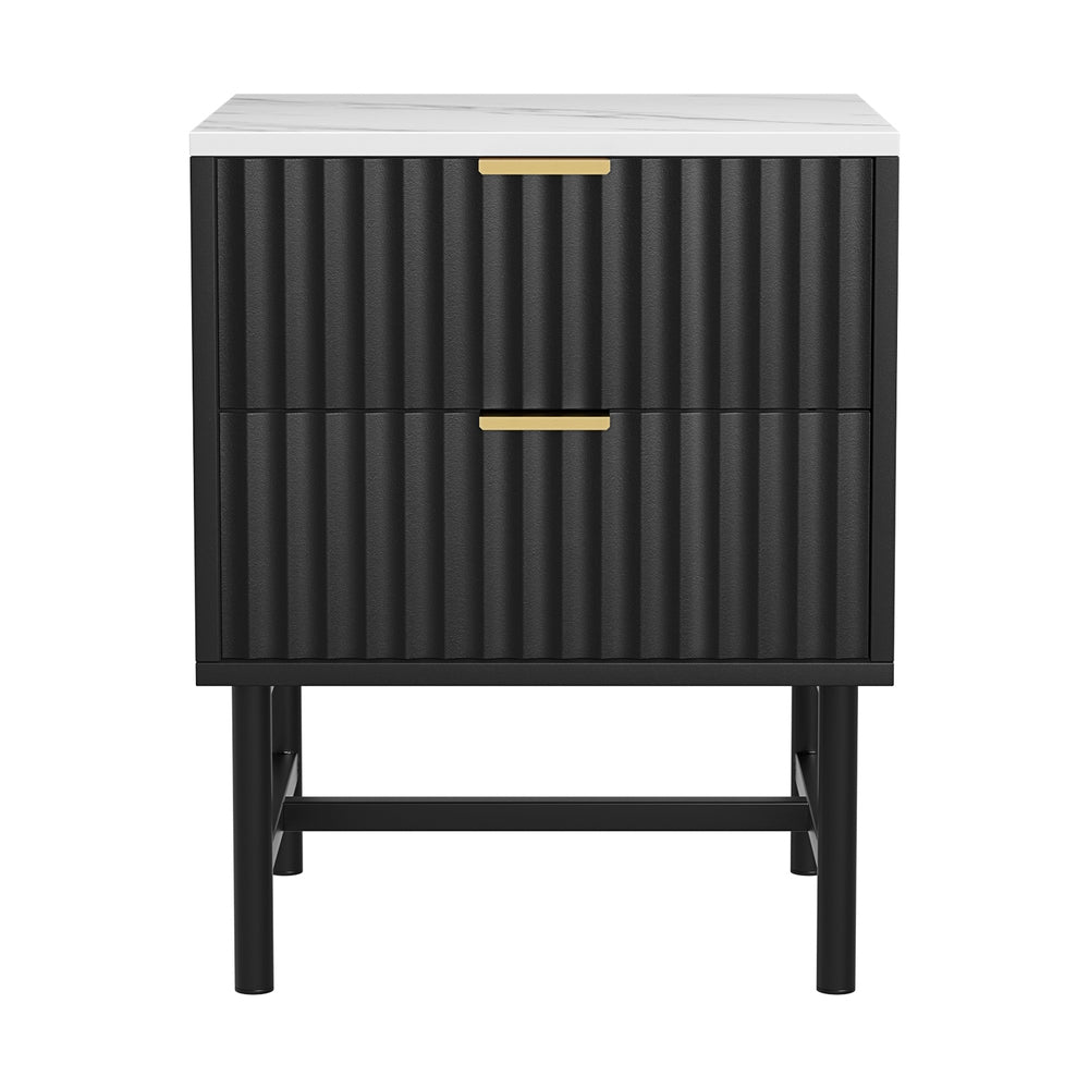 Artiss 2-Drawer Bedside Table with Metal Frame – Black