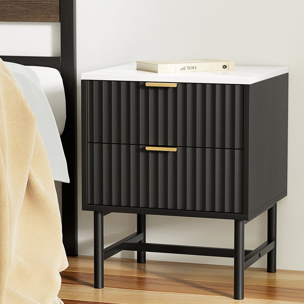 Artiss 2-Drawer Bedside Table with Metal Frame – Black