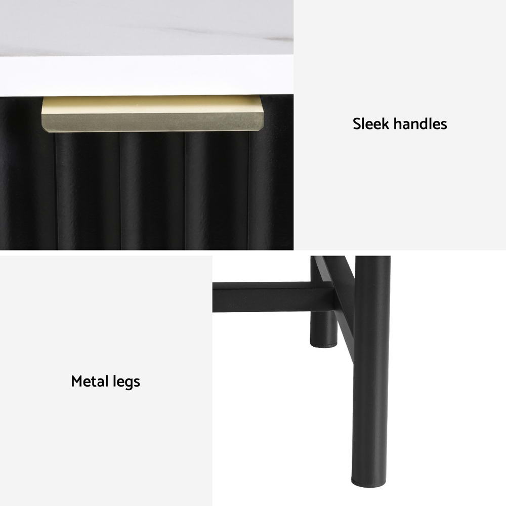 Artiss 2-Drawer Bedside Table with Metal Frame – Black