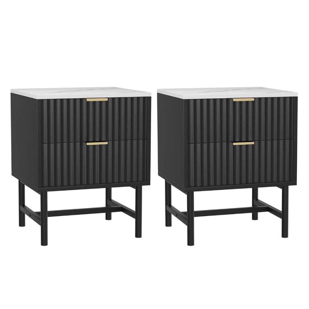 Artiss MDF Bedside Tables with 2 Drawers – Black, Set of 2