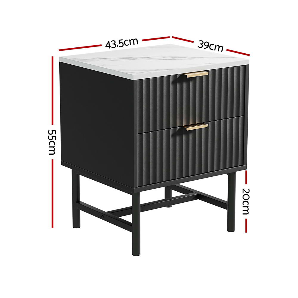 Artiss MDF Bedside Tables with 2 Drawers – Black, Set of 2