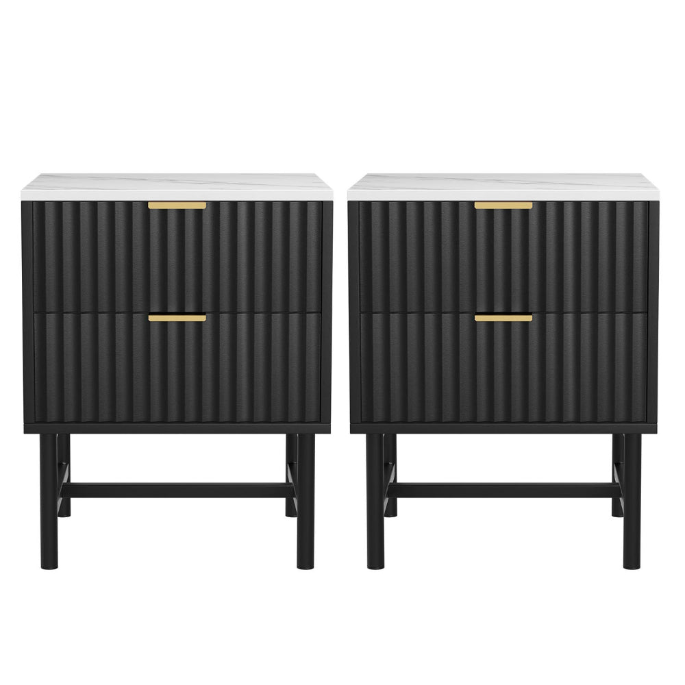 Artiss MDF Bedside Tables with 2 Drawers – Black, Set of 2