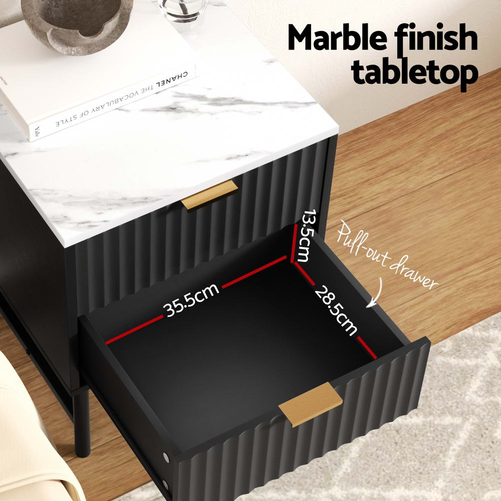 Artiss MDF Bedside Tables with 2 Drawers – Black, Set of 2
