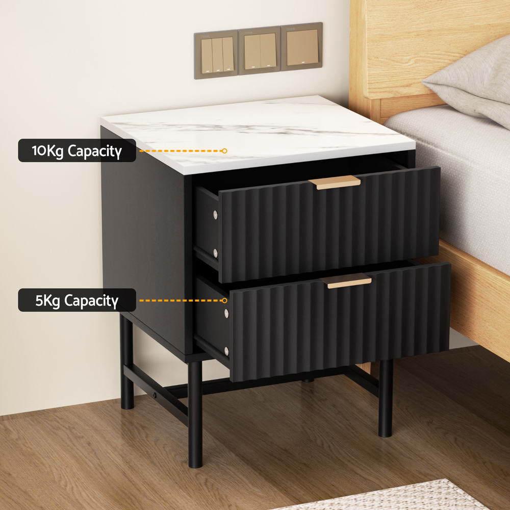 Artiss MDF Bedside Tables with 2 Drawers – Black, Set of 2